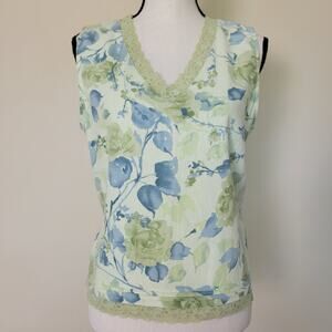 EUC Norton Studio Petites PXL Pullover Sleeveless Linen V-Neck Lace Trim Tie Top